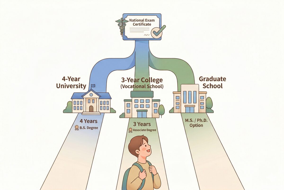 放射線技師になるための進学ルートのイラスト