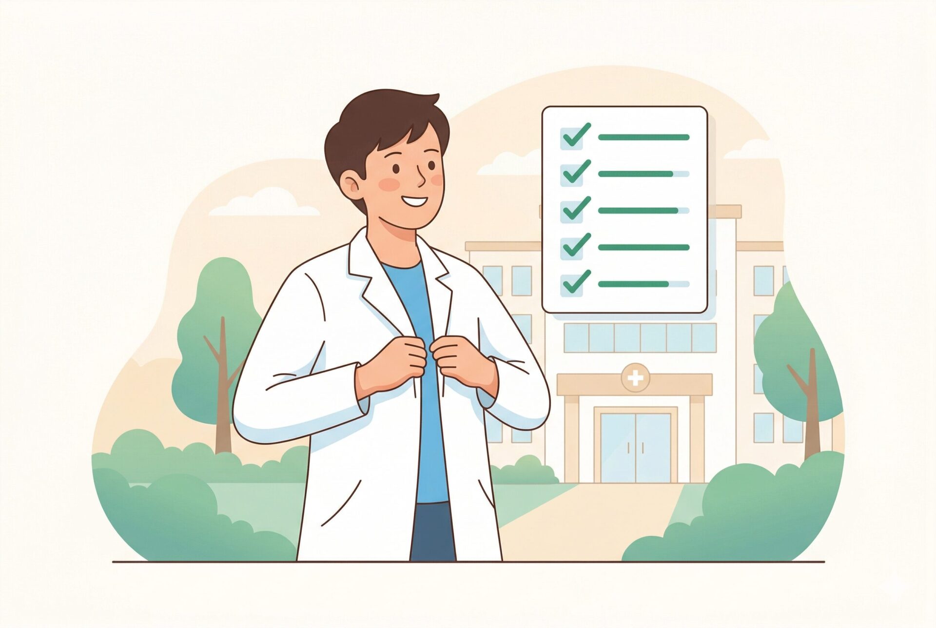 就職対策に取り組む放射線技師学生のイラスト