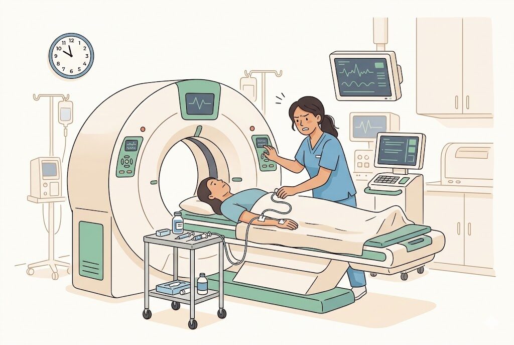 CT業務の大変なポイントを表すイラスト