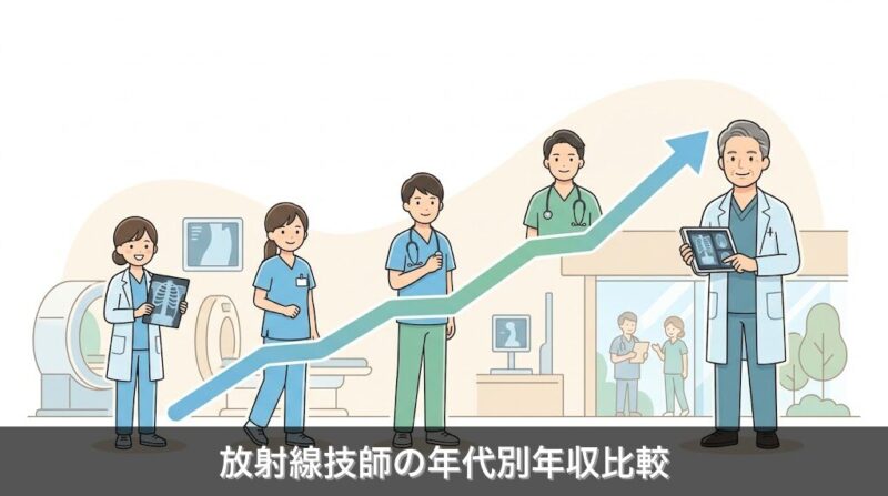 放射線技師の年代別年収を比較するイメージ