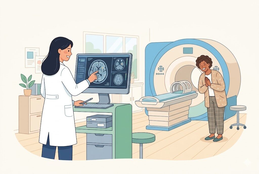 放射線技師がやりがいを感じる場面のイラスト