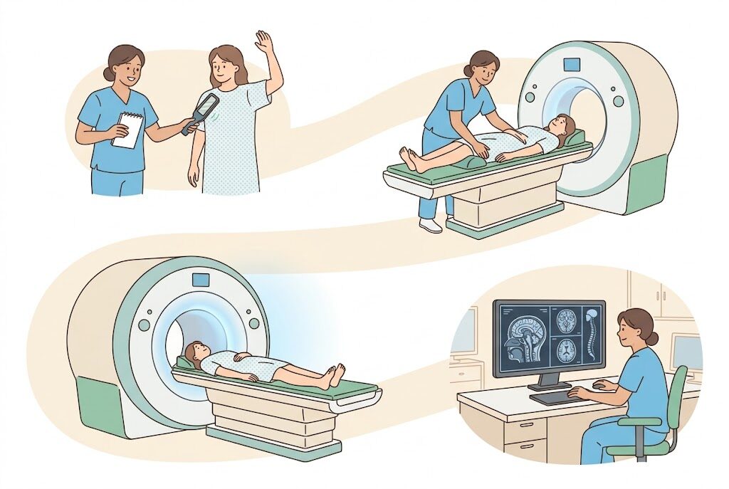 MRI検査の業務フローのイラスト