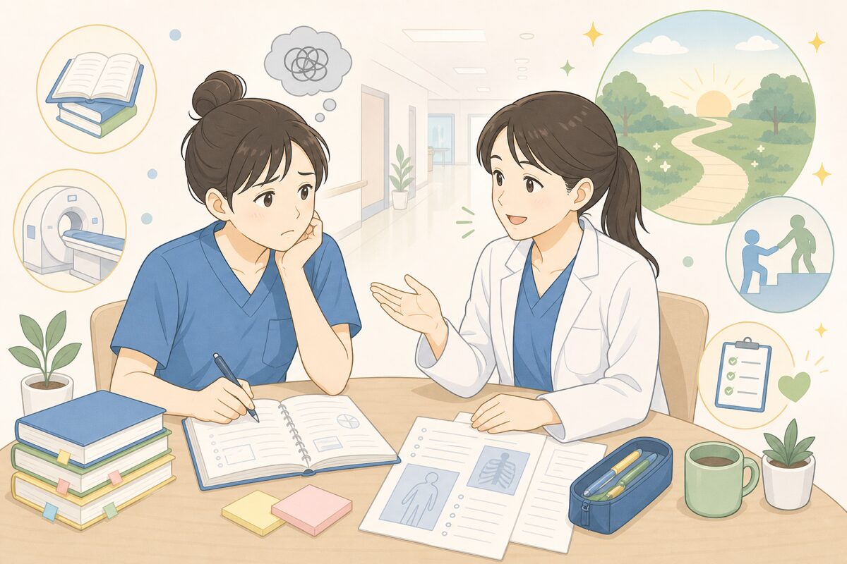 勉強が難しくて悩む学生を支える先輩技師