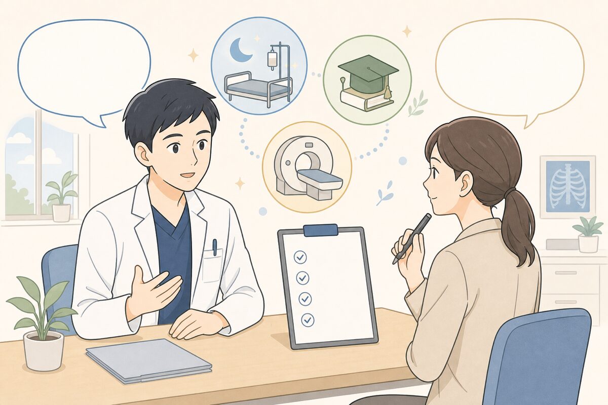 面接で勤務条件を確認する放射線技師