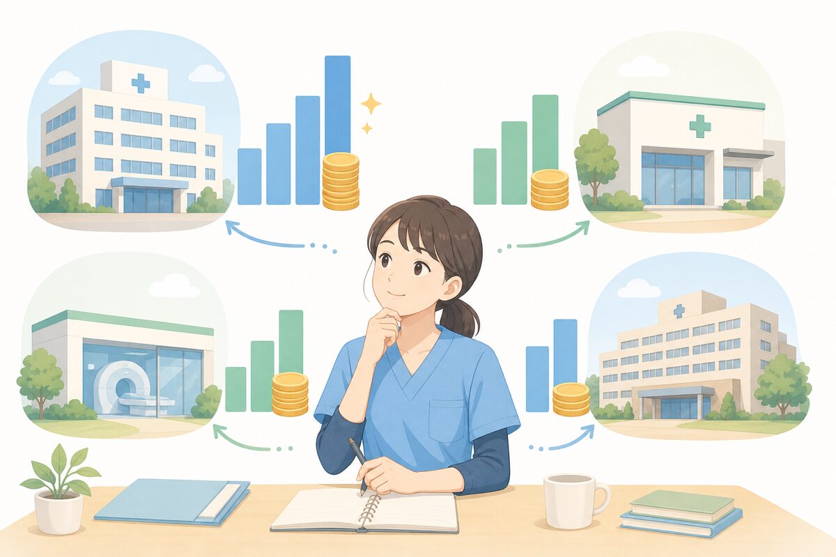 勤務先別の給料差を比較するイメージ