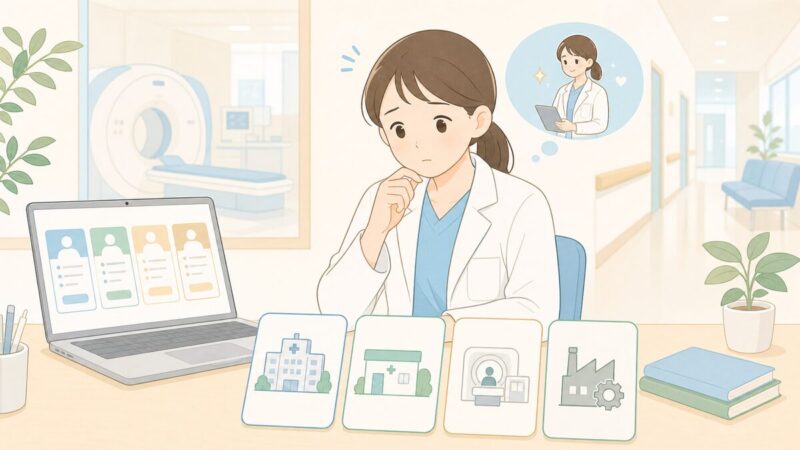 放射線技師の就職できない不安と就職先の選択肢を示すアイキャッチ